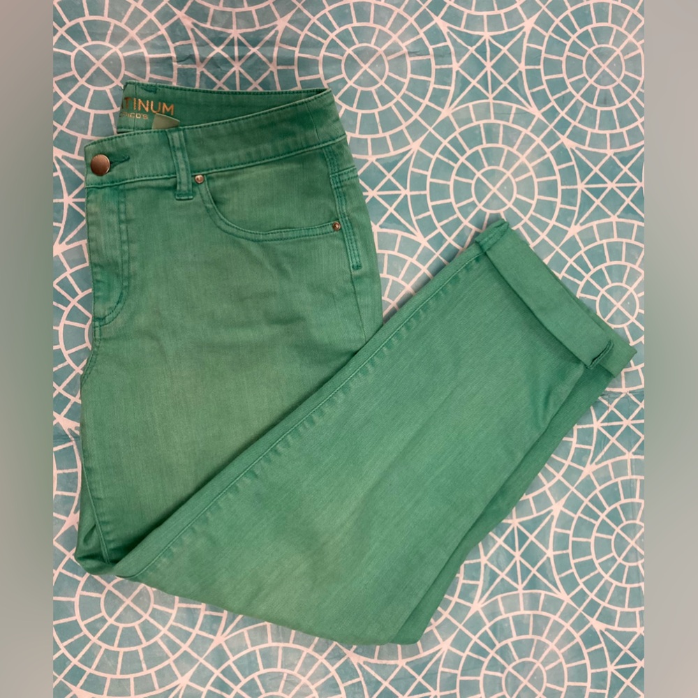 COPY - Chico’s “Platinum” faded mint green cuffed skinny pants.